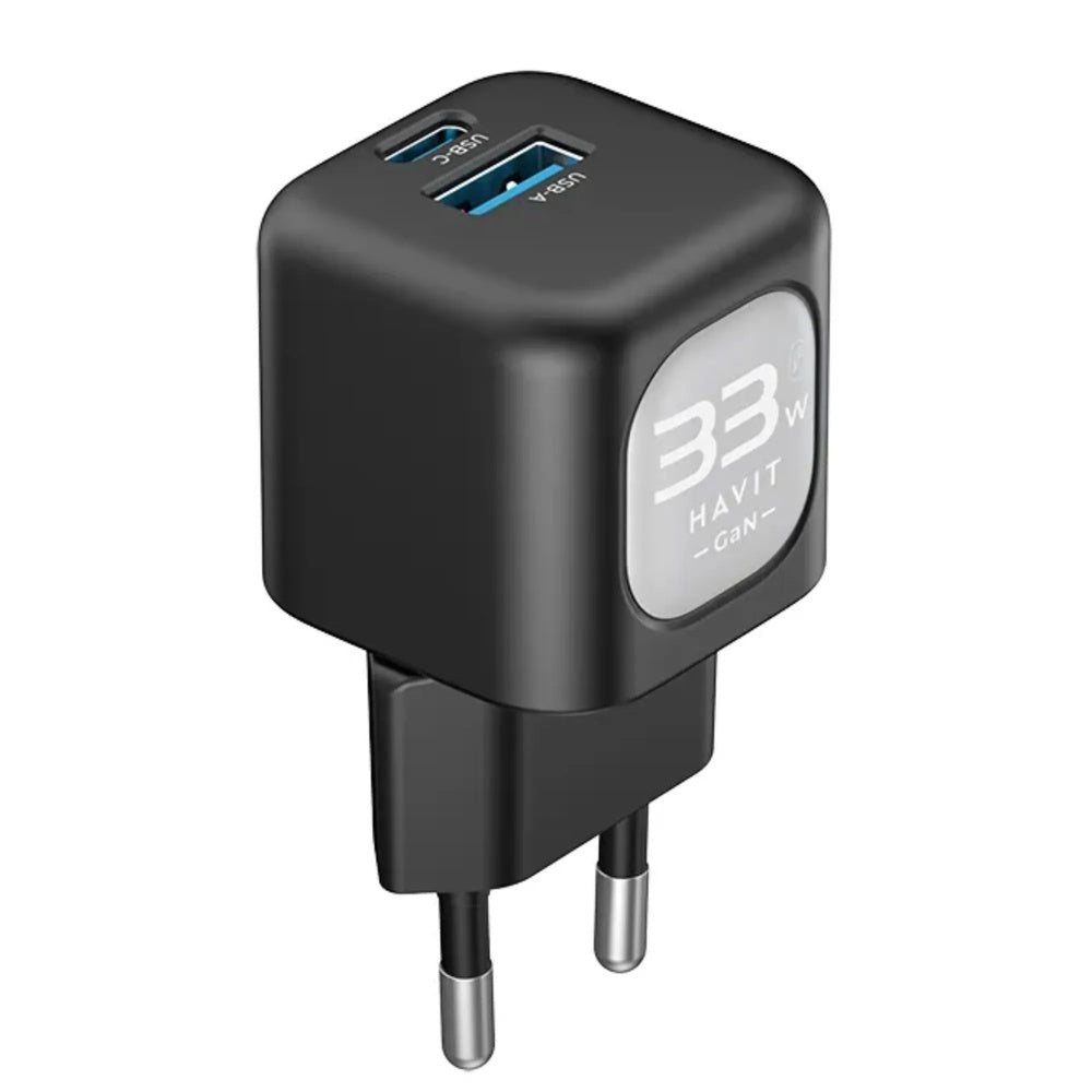 Cargador Havit 33W Doble Salida 1xUSB-A y 1xUSB-C color Negro UC230 EU-BKG