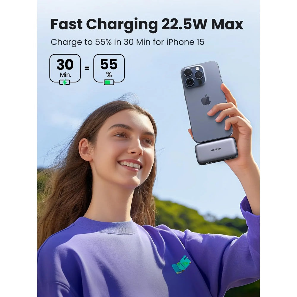 Mini Power Bank Ugreen 5000mAh 22.5W Conector USB-C Soporte Plegable Incorporado Incluye Cable USB-C a USB-C 35338