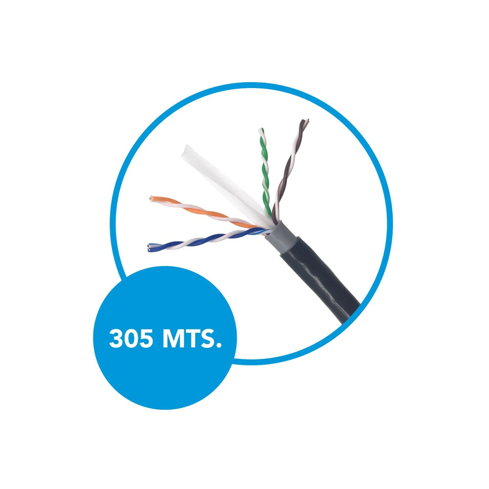 Cable UTP Dimax Cat6 Exterior Aleacion CCA 23AWG 4 Pares Pass Fluke Chaqueta Doble Carrete de Madera 305m Negro C925