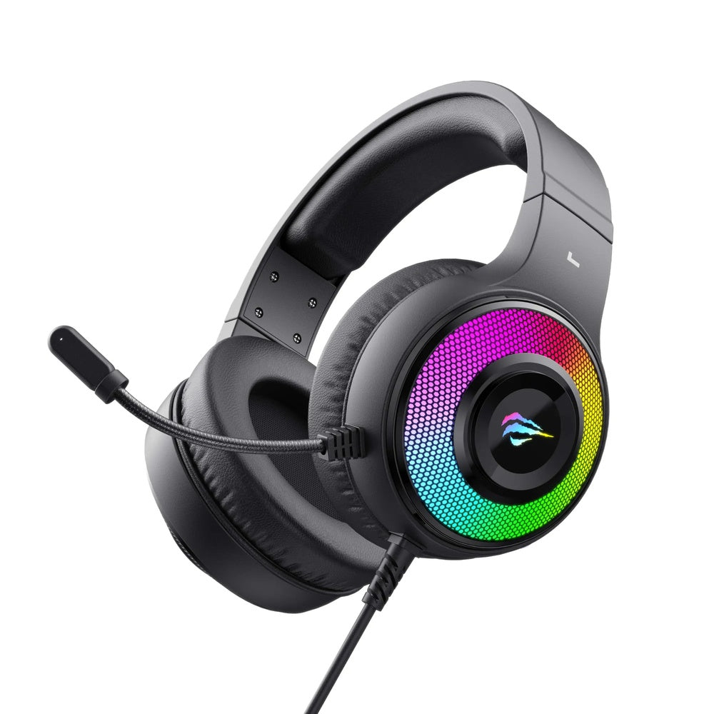 Audifono Gamer Havit RGB Conexion Dual Aux+USB Microfono Alta Precision Cable 2.1m Confort Total H2042d-BK