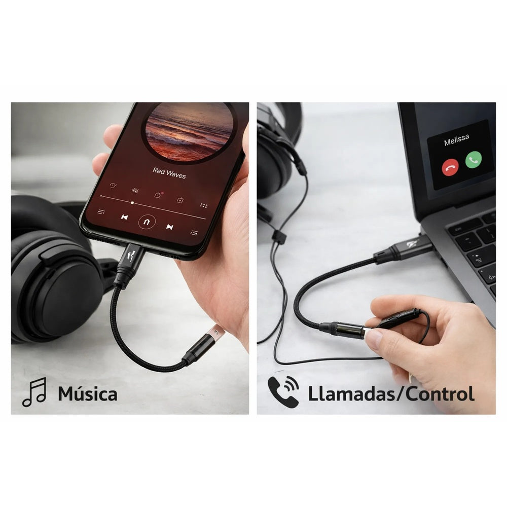 Adaptador Havit USB-C a Jack 3.5mm Audio de Alta Calidad Aleacion de Aluminio y Cable Trenzado Nylon Longitud 10cm AC001