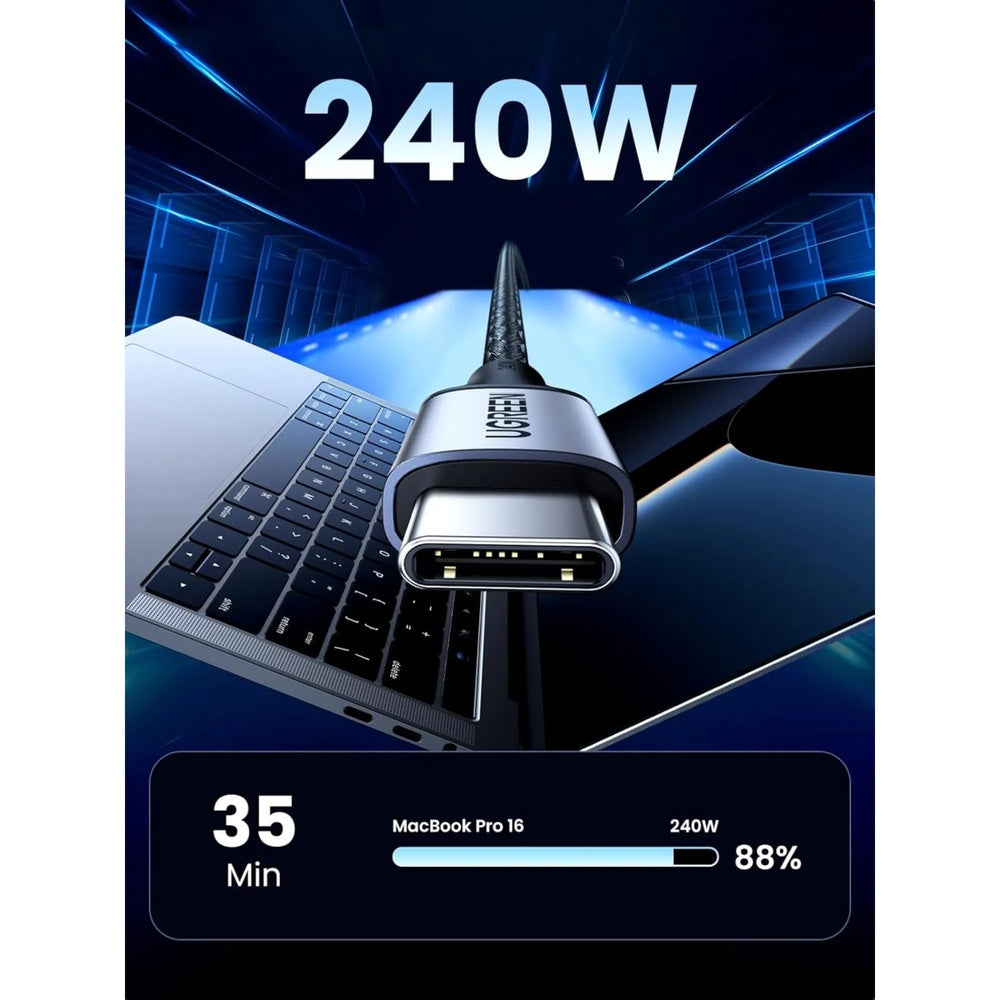 Cable Ugreen USB-C a USB-C 240W Ultra Power PD3.1 48V 5A Diseño Ultra Resistente Compatibilidad Universal Largo 2m 90440