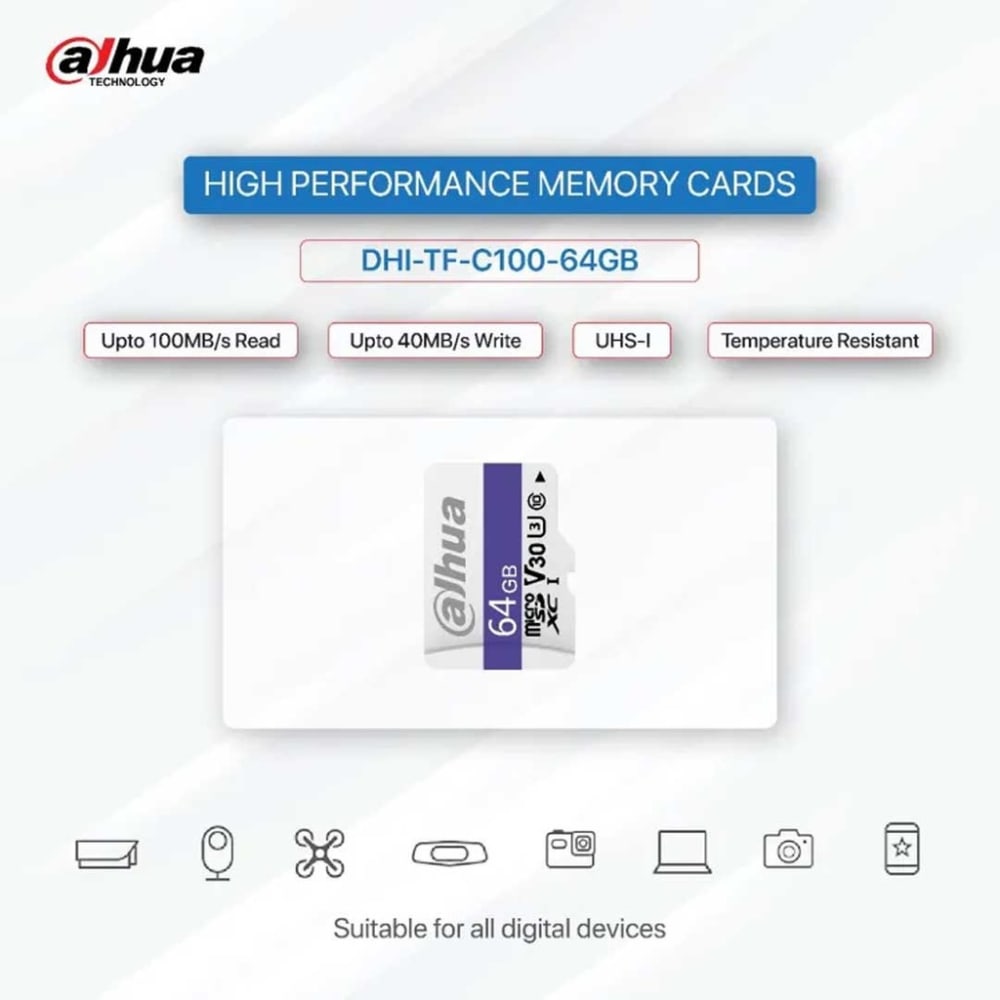 Memoria Micro SD de 64GB Dahua Lectura 95MBps Escritura 30MBps DHI-TF-C100/64GB