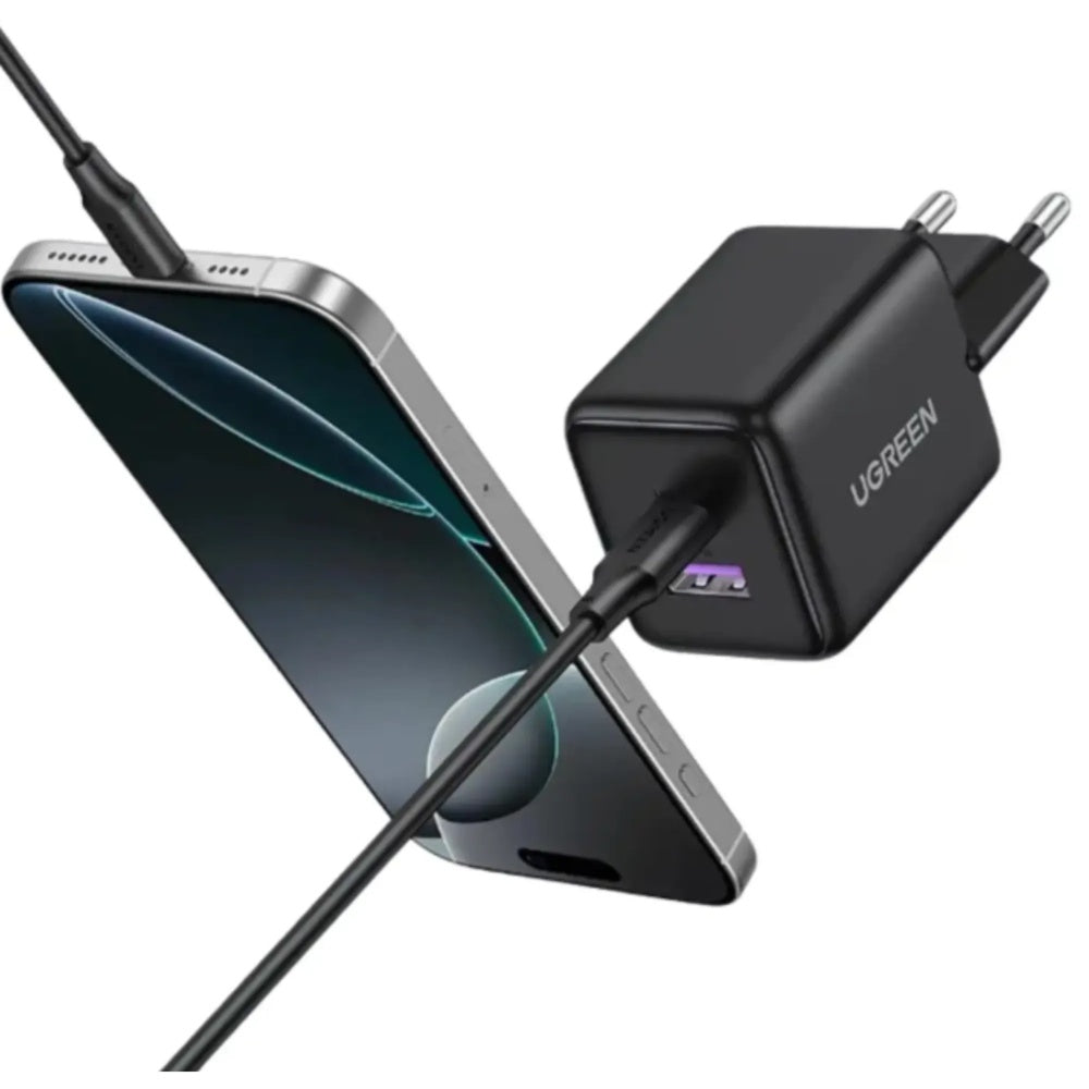 Cargador Ugreen 30W GaN PD3.0 1xUSB-A 1xUSB-C con 4 Niveles de Proteccion Electrica Gestion Inteligente de Energia 65025