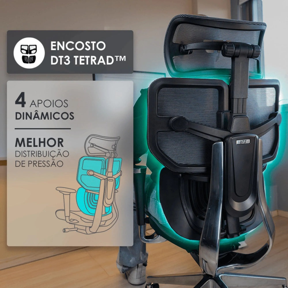 Silla de Oficina DT3 Ergonomica Reposo Lumbar Malla Transpirable Estructura de Aluminio y Nylon Reclinable 135° 14346-8