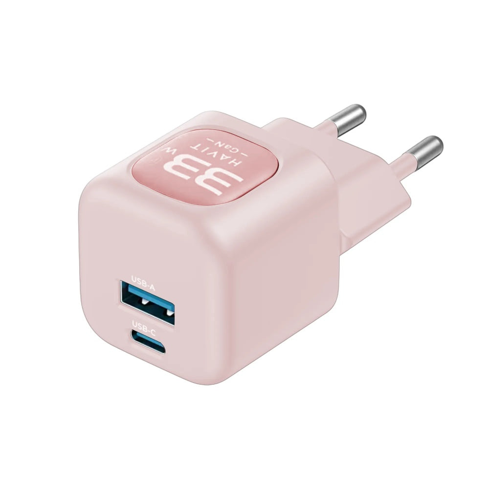 Cargador Havit 33W Doble Salida 1xUSB-A y 1xUSB-C color Rosado UC230 EU-P