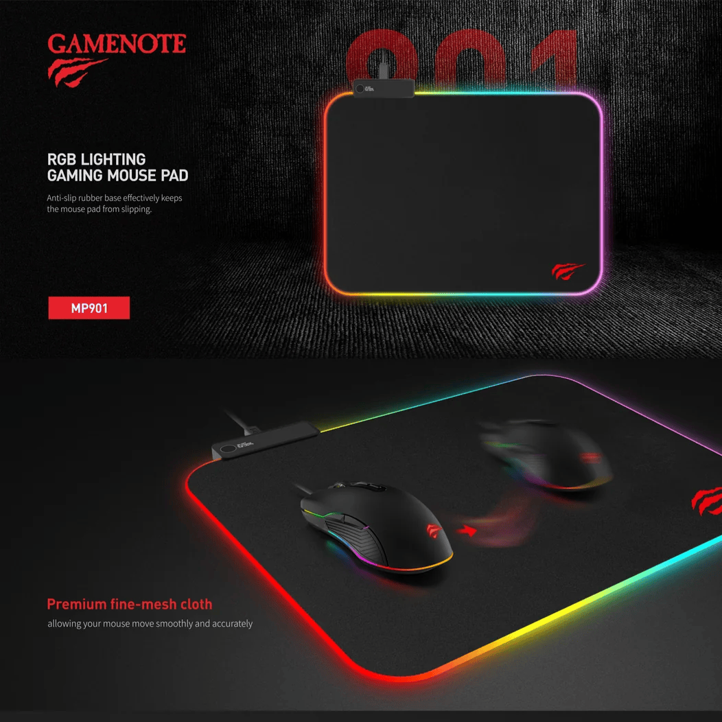 Mouse Pad Gamer Havit con 10 Grupos de ILuminacion RGB Cable 1.8m 36x26cm MP901
