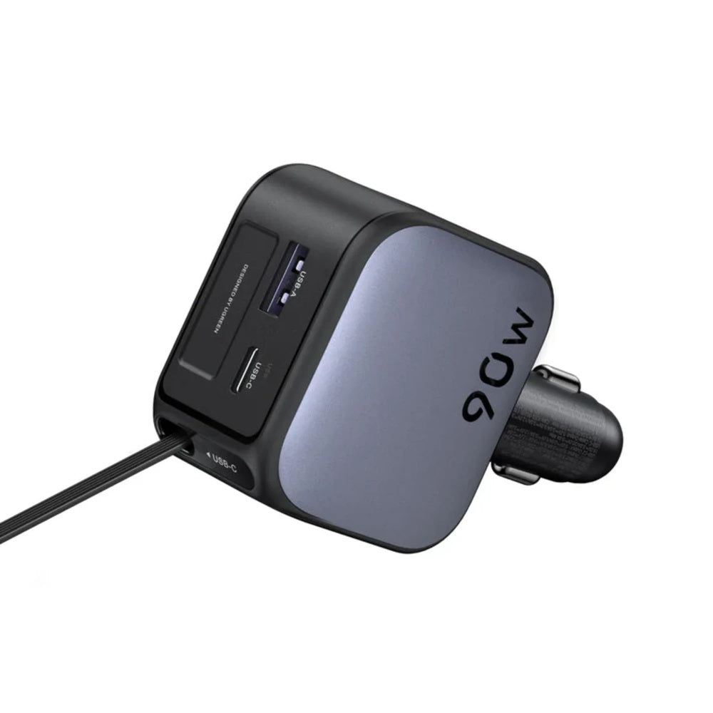 Cargador Ugreen de Vehiculo 90W con Cable Retractil 70cm Puertos 1xUSB-A 1xUSB-C Compatibilidad Universal 55909B