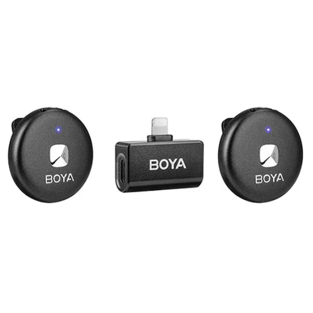 Microfono Inalambrico Boya Doble Canal Audio HD 48KHz con NC Activo Bateria 5Horas Alcance 50m Puerto Lightning Omic-D
