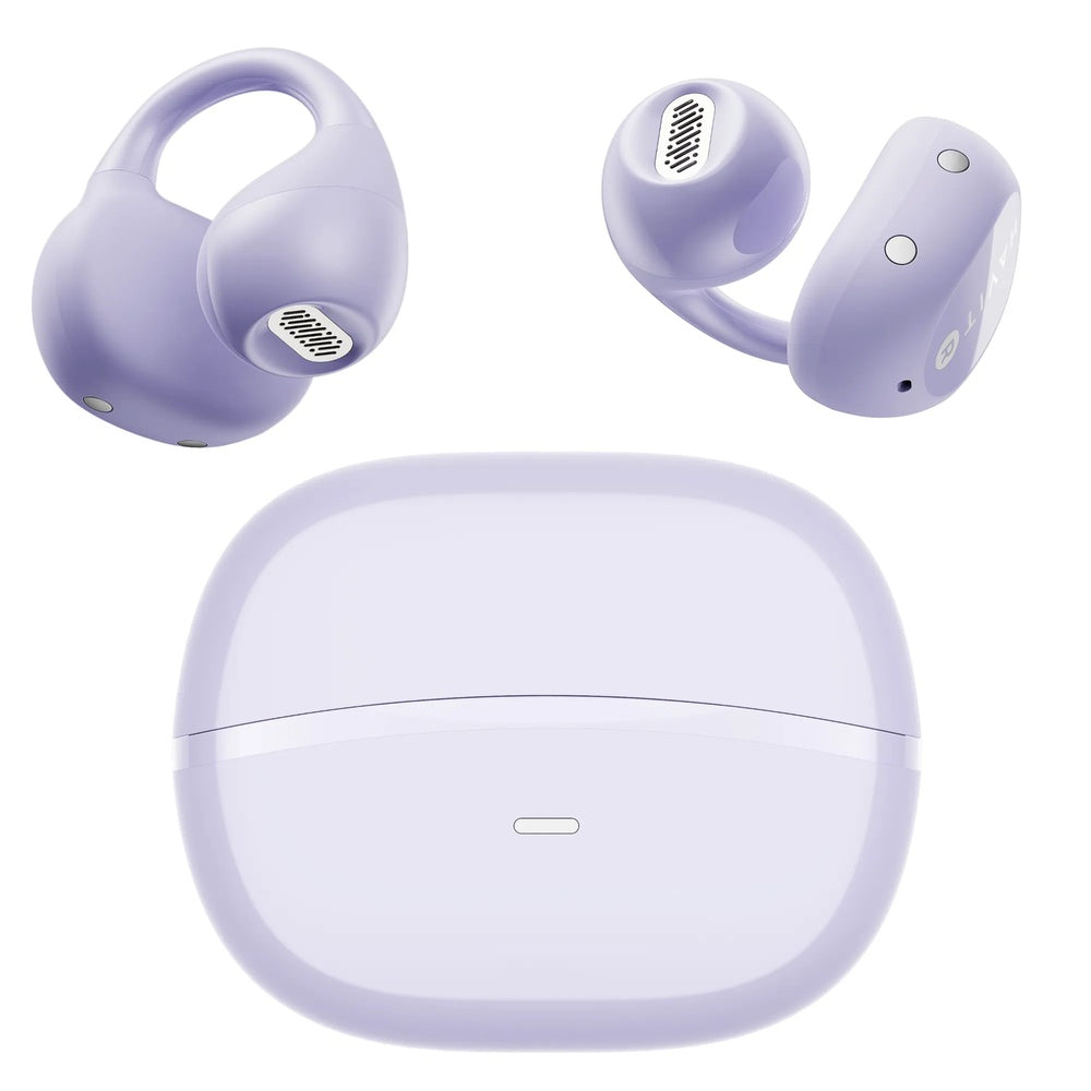Auriculares Havit Inalambricos de Oido Abierto Cancelacion de Ruido BT v5.4 Puerto USB-C IPX5 Purpura OWS916 LITE-PRP