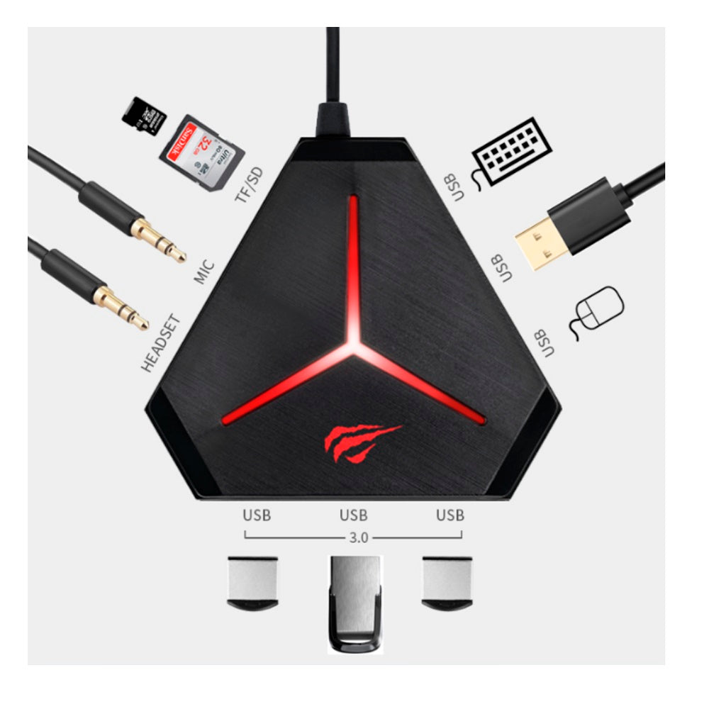 Hub USB-A Havit Multifuncion con 10 Puertos en 1 Tipo Gamer H95