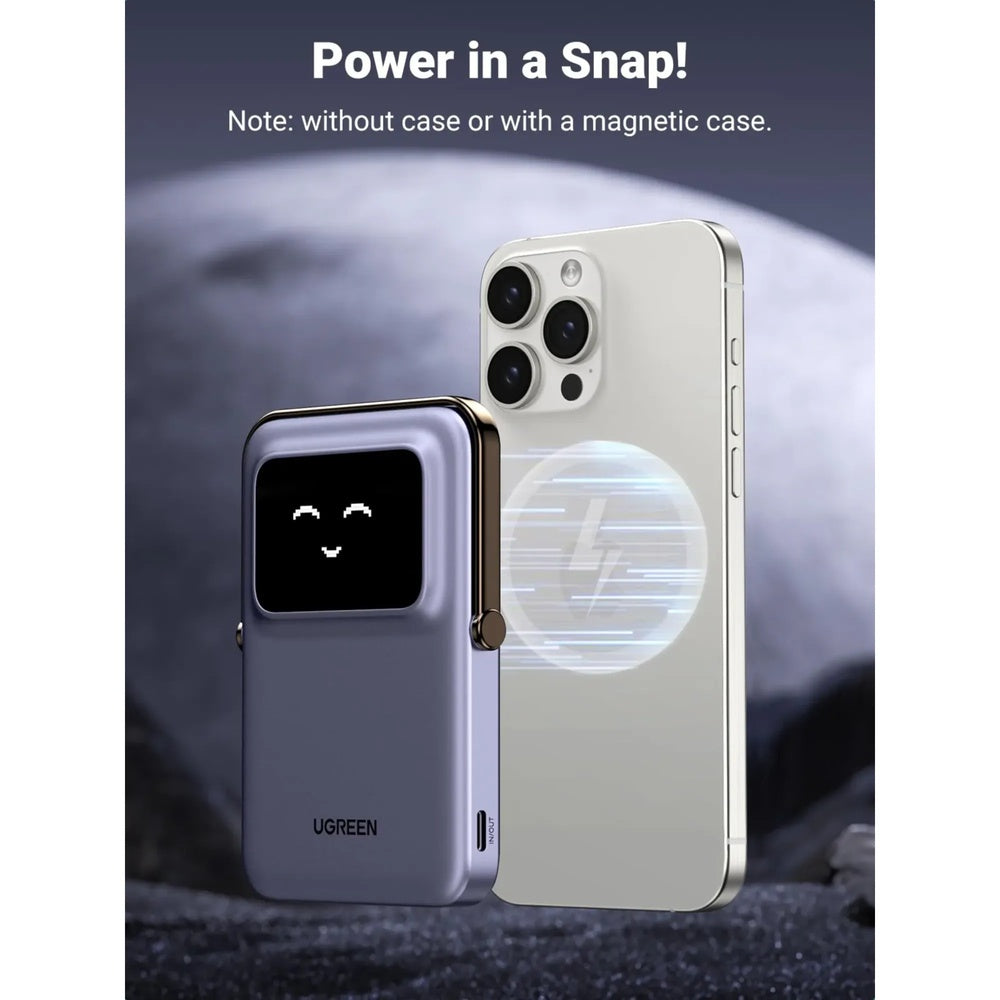 Mini Power Bank Ugreen 5.000mAh Inalambrico Magnetico 7.5W 1xPuerto USB-C 20W Pantalla TFT con Gestos 35605B