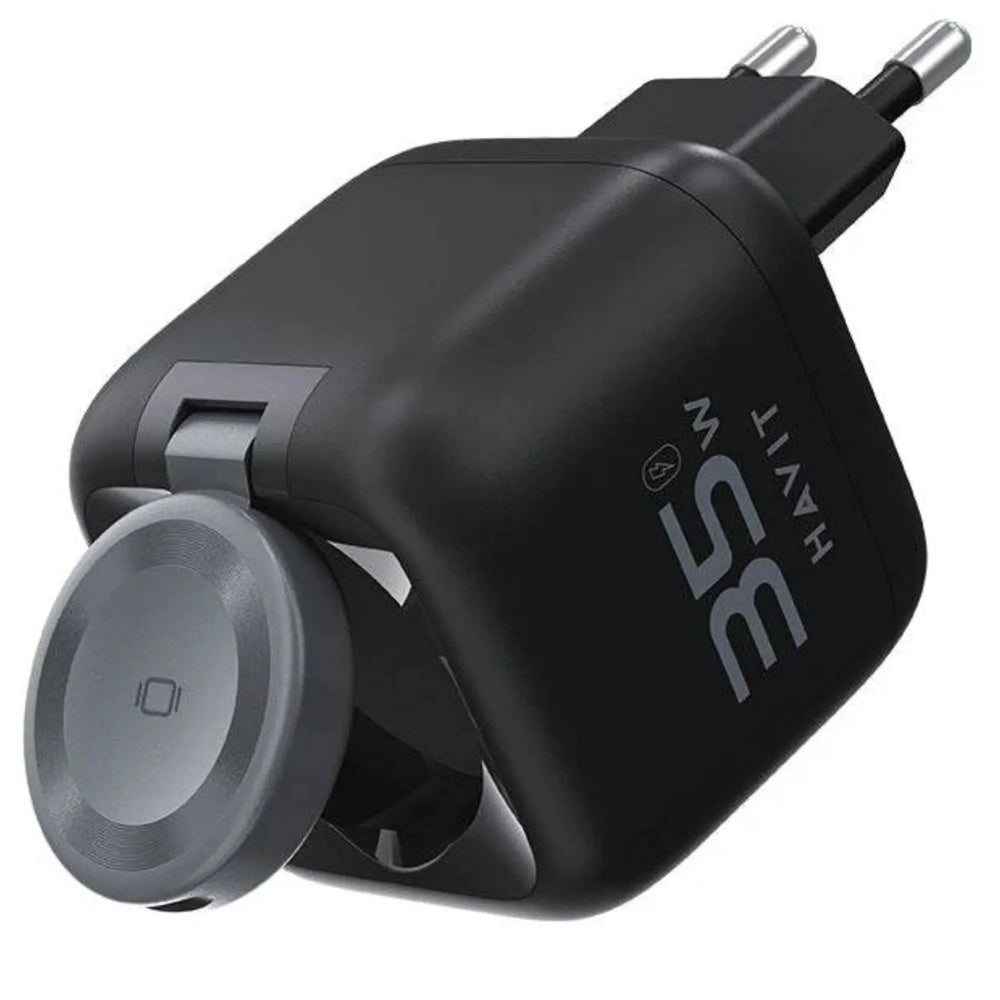 Cargador Havit 35W Multifuncion Cable Retractil USB-C 70cm + 1xUSB-A + 1xUSB-C + Base Carga Inalambrica UC250 A-EU-BKG