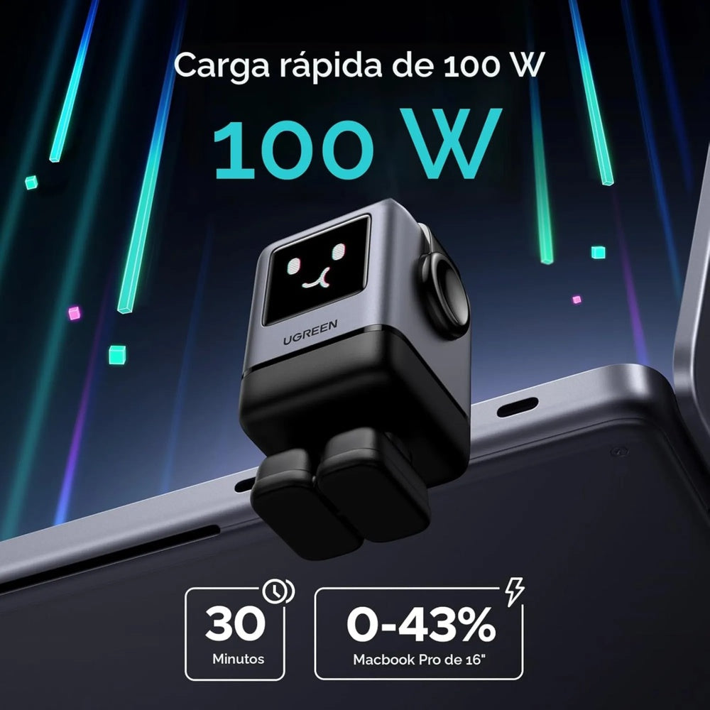 Cargador Ugreen Uno GaN 100W Carga hasta 4 Dispositivos Puertos 3xUSB-C y 1xUSB-A Pantalla Inteligente 45514B