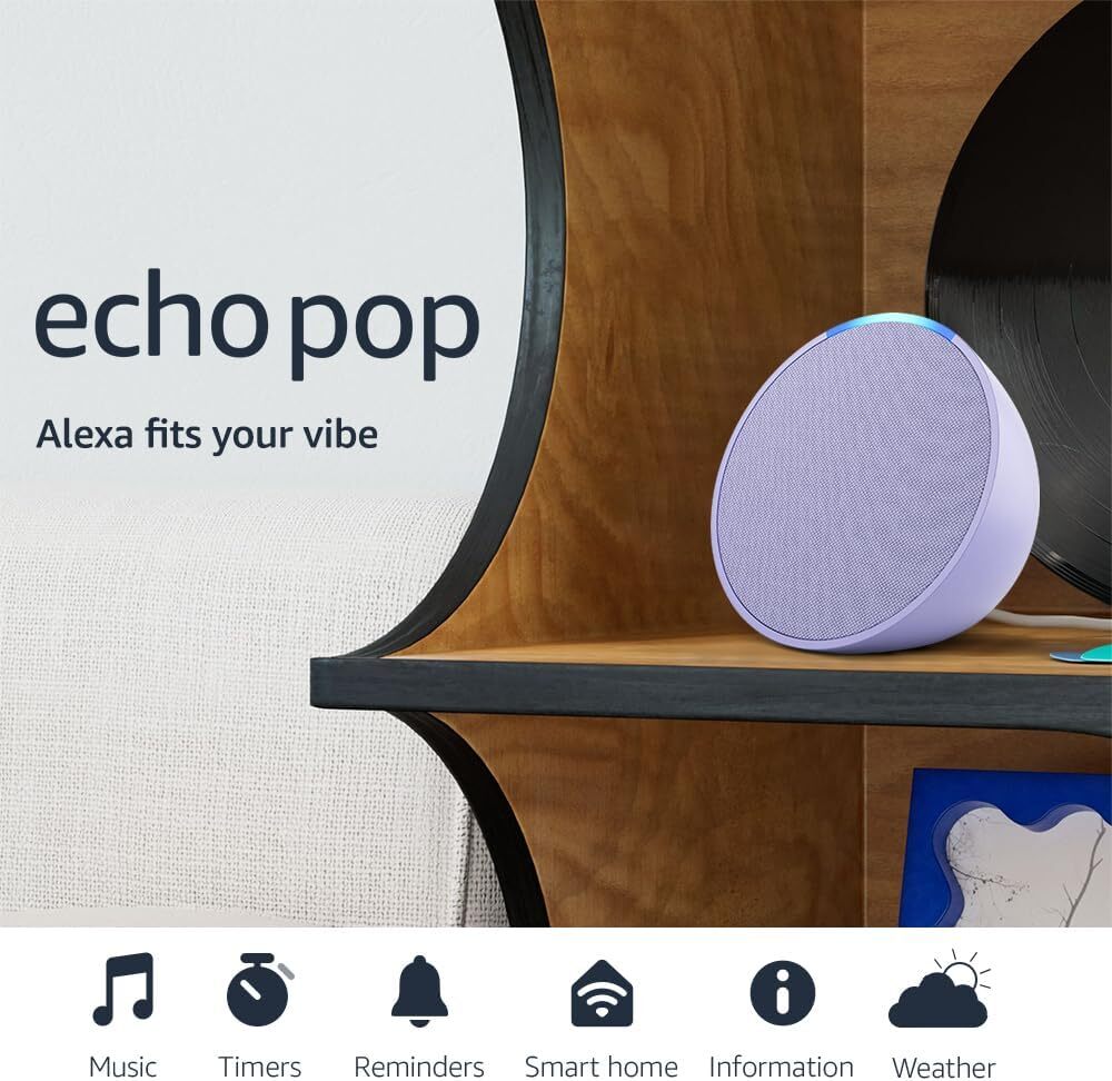 Parlante Amazon Alexa Echo Pop 1ra Gen Sonido HiFi Doble Banda 2.4 y 5.0GHz Bluetooth color Lavanda C2H4R9-L