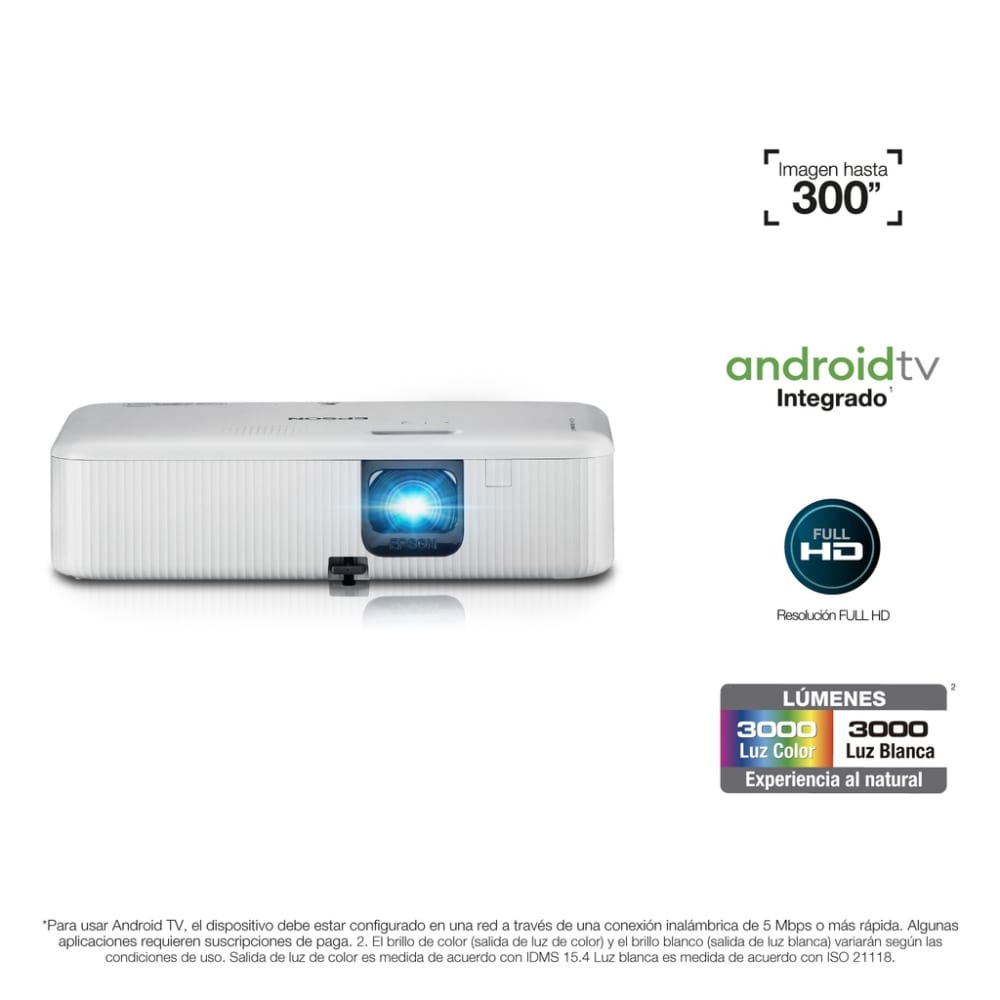 Proyector Epson EpiqVision FH02 con Android Tv Pantalla hasta 300" de 3000 Lumenes FullHD Conectividad USB y HDMI V11HA85020