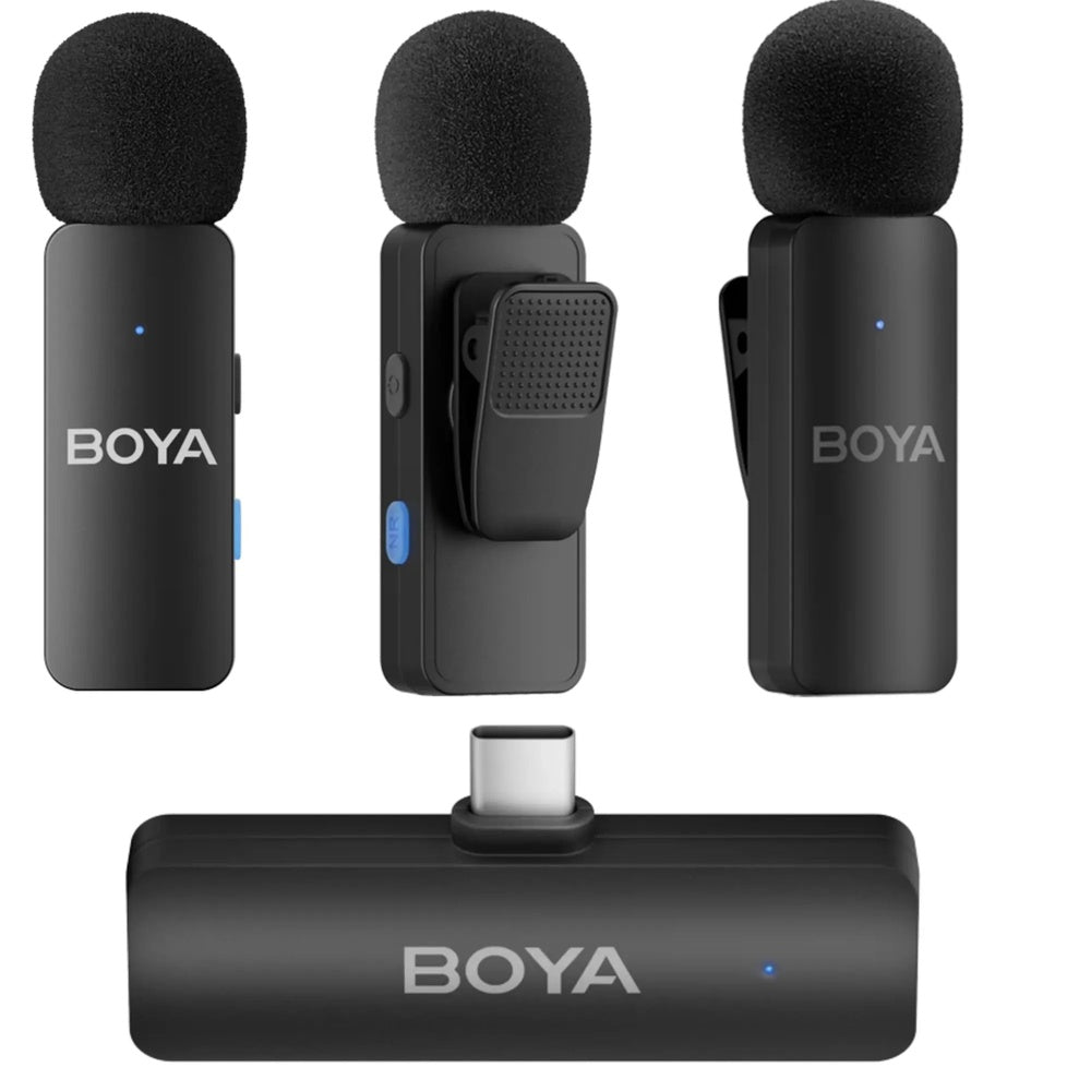 Mini Microfono Inalambrico Boya Conexion Simultanea 4Ch Cancelacion de Ruido Alcance 100m Carga hasta 18 Horas BY-V4U