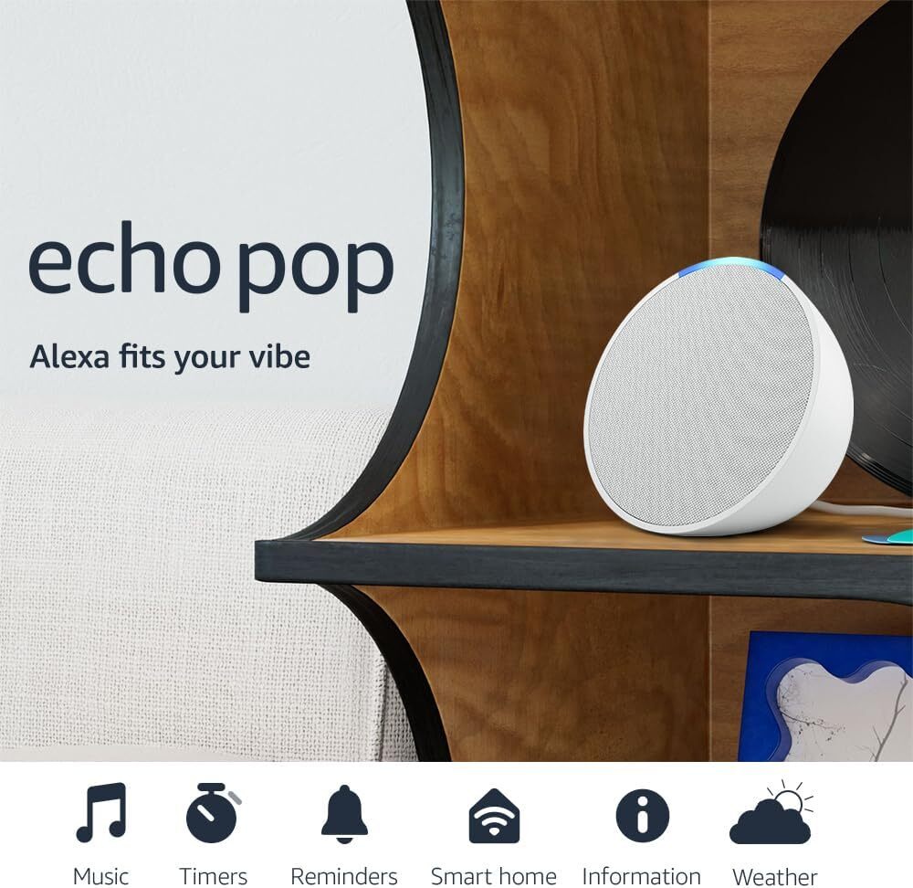 Parlante Amazon Alexa Echo Pop 1ra Gen Sonido HiFi Doble Banda 2.4 y 5.0GHz Bluetooth color Blanco Glaciar C2H4R9-WH