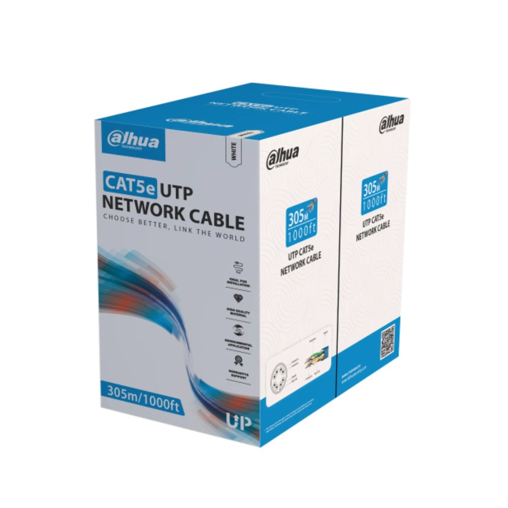 Cable UTP Dahua Cat5E 100% Cobre HDPE Certificado CE CPR Rollo 305 Metros DH-PFM920I-5EU-C-white