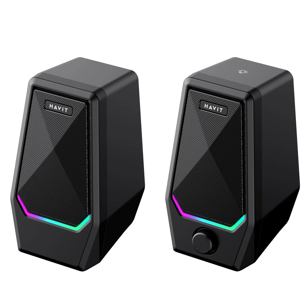 Parlante Havit Gamer RGB 10W 5Wx2 Potencia Estereo Dinamica Conexion USB+AUX Control Frontal con Perilla SK768