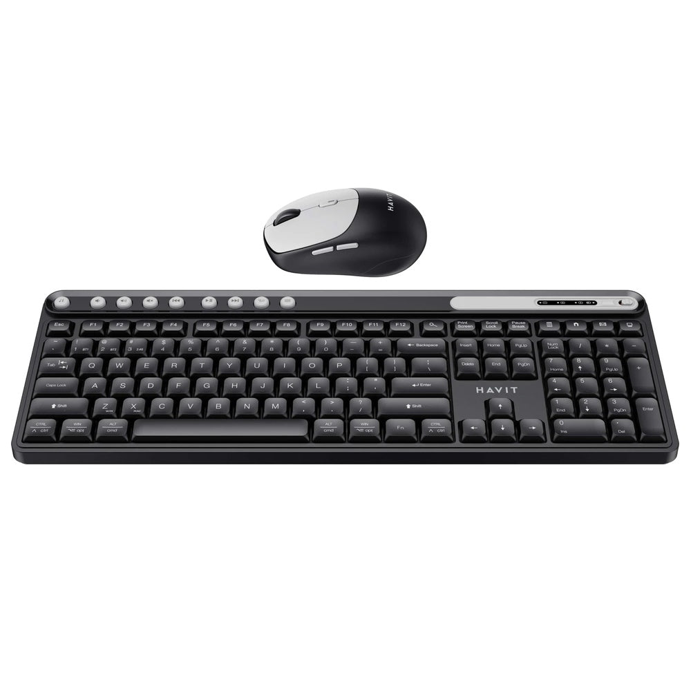 Combo Teclado+Mouse Havit Conexion Dual 2.4GHz + BT v5.1 Alcance 10m Mouse 6 Botones 1600DPI KB271WB-BKGY