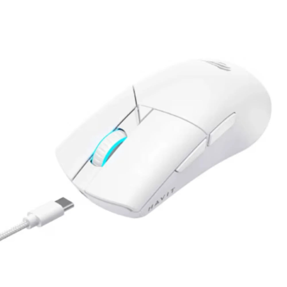 Mouse Havit Gamer Ajustable a 8000DPI Triple Conexion Cableado 2.4GHz y BT v5.0 Bateria Recargable 400mAh MS1038WB-WH