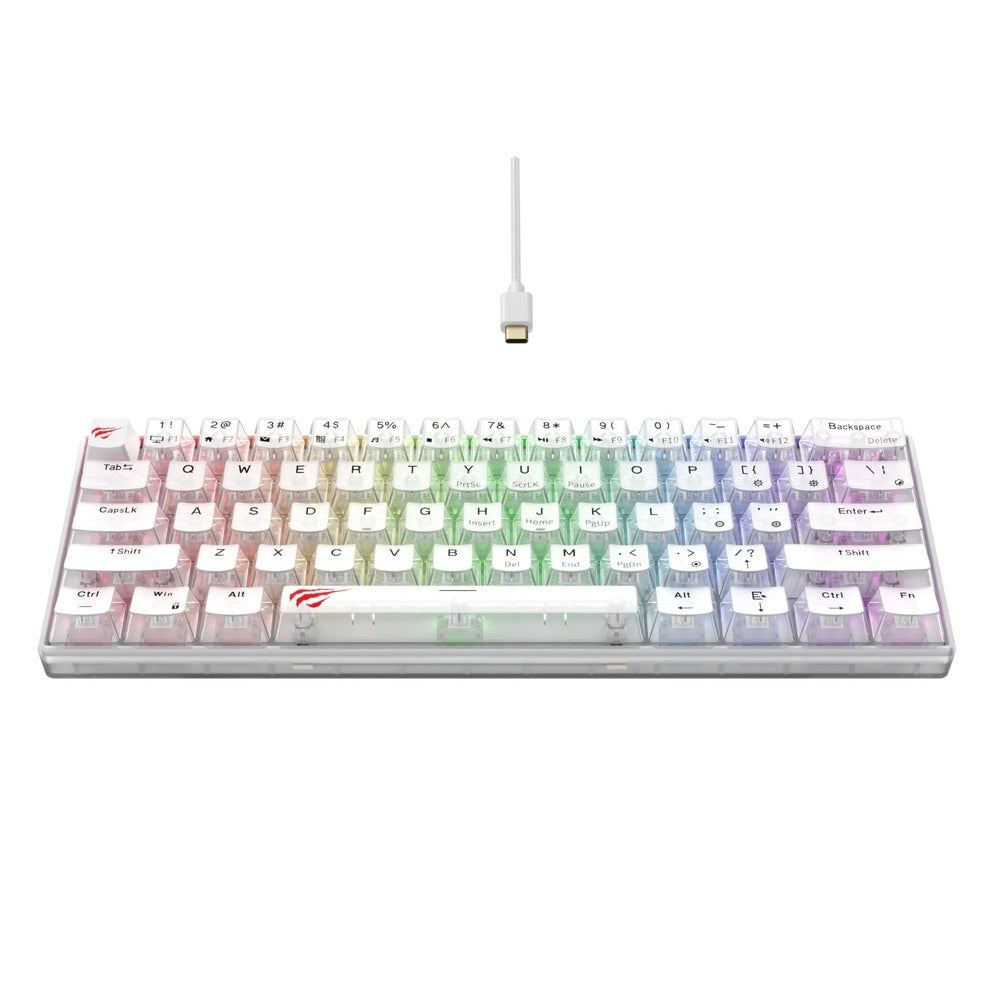 Teclado Havit Mecanico RGB Transparente Diseño Ultra Compacto 61 Teclas Mecanias Anti Ghosting Cable USB-C KB903L-TWH