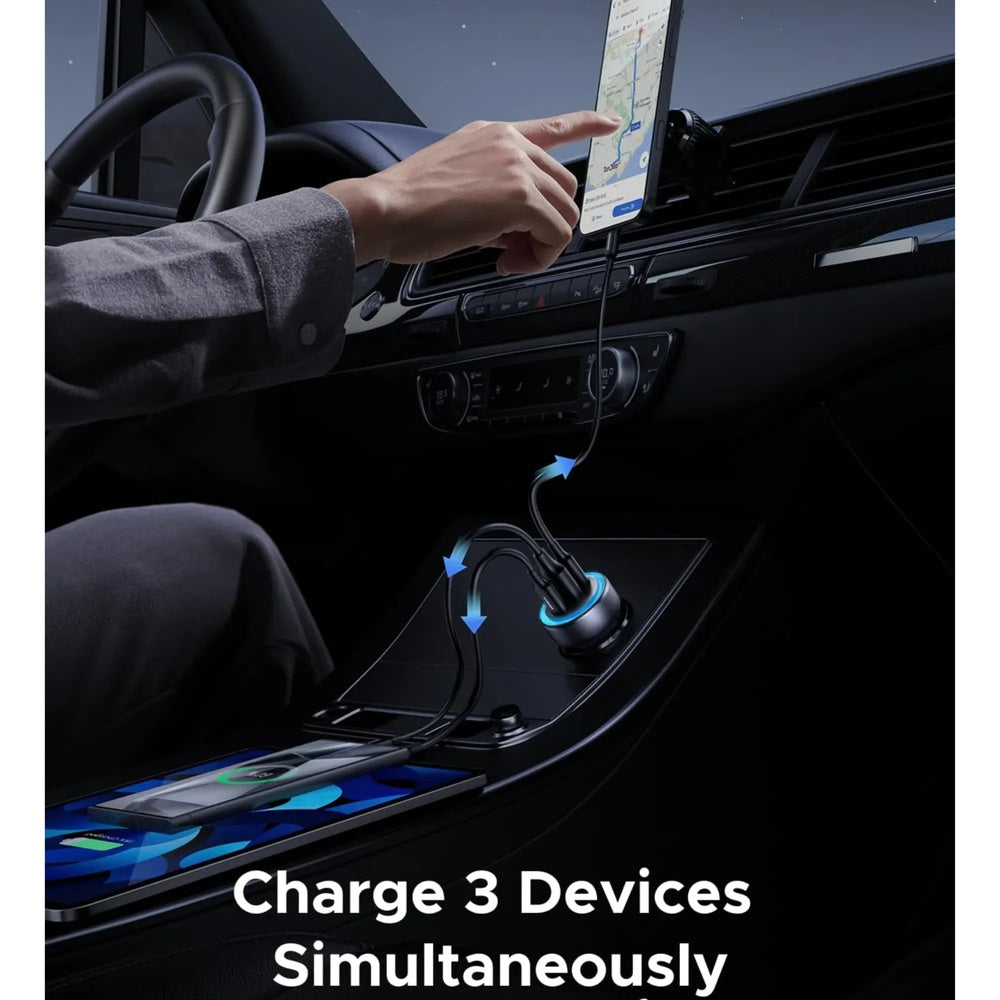 Cargador Ugreen DE Vehiculo 30W con Luz LED 1xUSB-A 2xUSB-C 3 Cargas en Simultaneo PD3.0 QC3.0 PPS SCP 45843