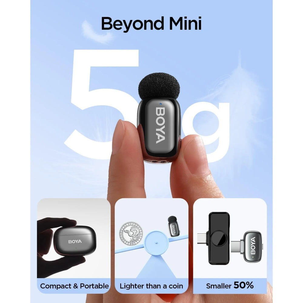 Mini Microfono Inalambrico Boya Cancelacion de Ruido Alcance 100m Bateria 6 Horas Puerto USB-C BOYA mini 2-02LUNARSILVER