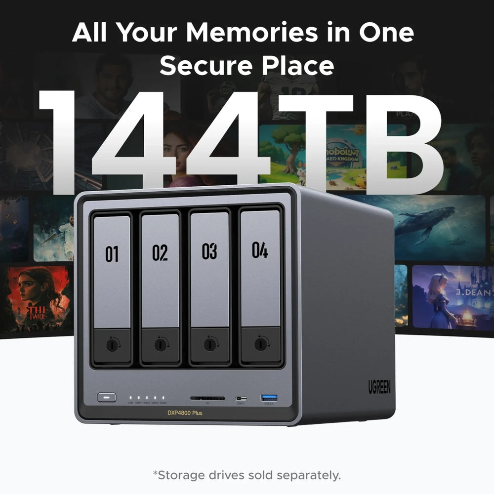 Servidor NAS Ugreen DX4800PLUS 4 Bahias 112TB CPU Intel Gold 8505 8GBDDR5 LAN 1x10GbE 1x2.5GbE HDMI4K Soporta RAID 35260