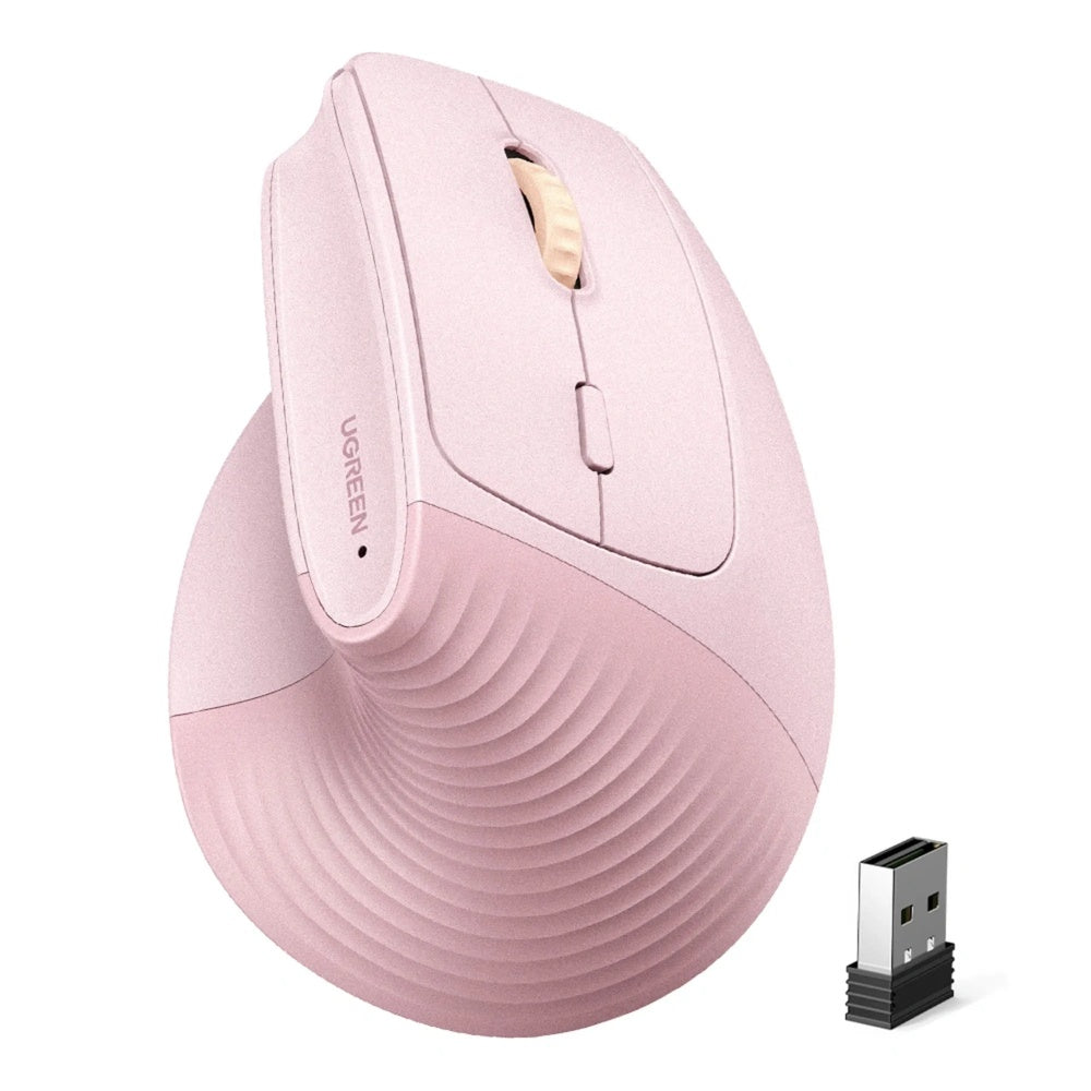 Mouse Ugreen Ergonomico Vertical Inalambrico 2.4GHz Alta Precision Botones Multifuncion 4000DPI color Rosado 55917