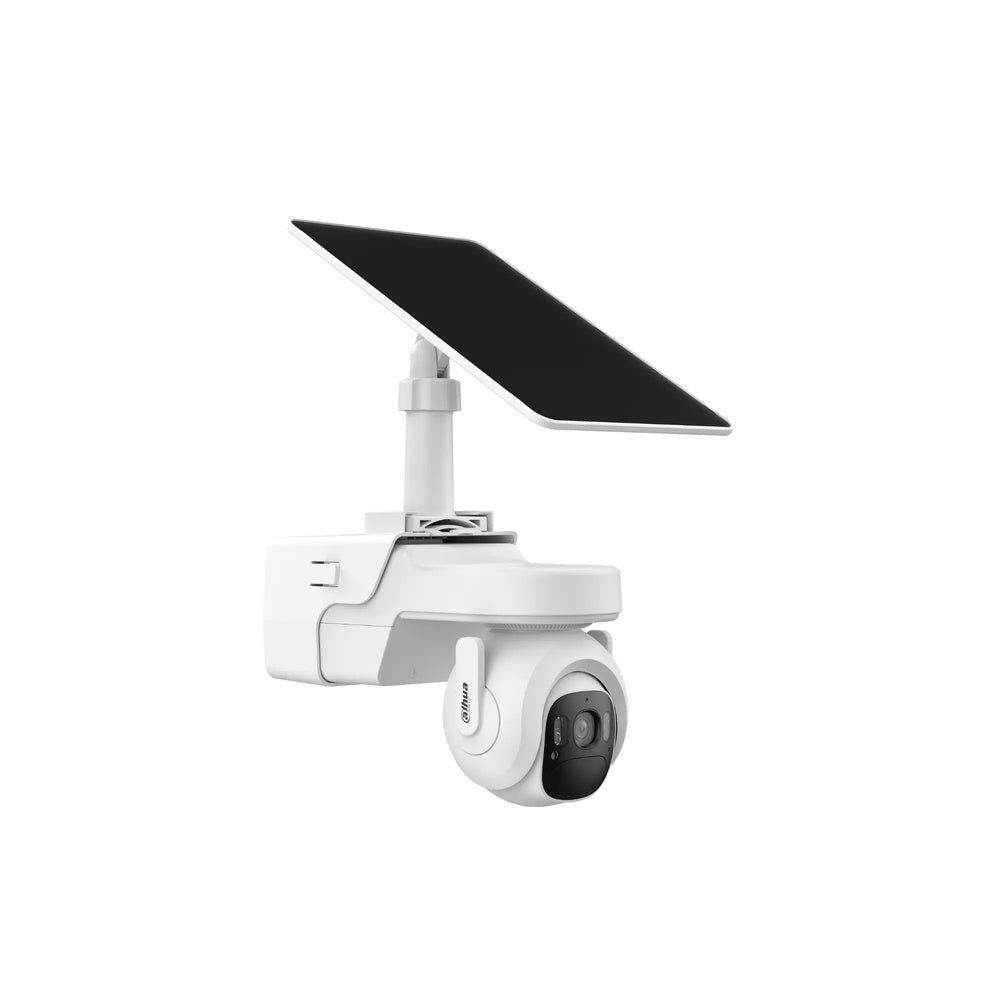 Kit IP Dahua PT 4MP con Panel Solar 4G Plastico Audio 2 Vias Sonido y Luz de Alarma 1xRJ45 IP66 DH-KIT-IPC-PT2449DB1P-4G