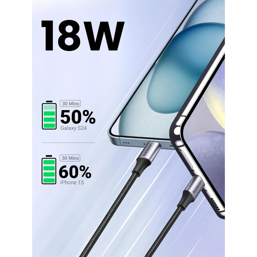 Cable Ugreen USB-C a USB-A 18W Conectores de Aleacion de Aluminio Transferencia de Datos Nylon Ultra Resistente 60126