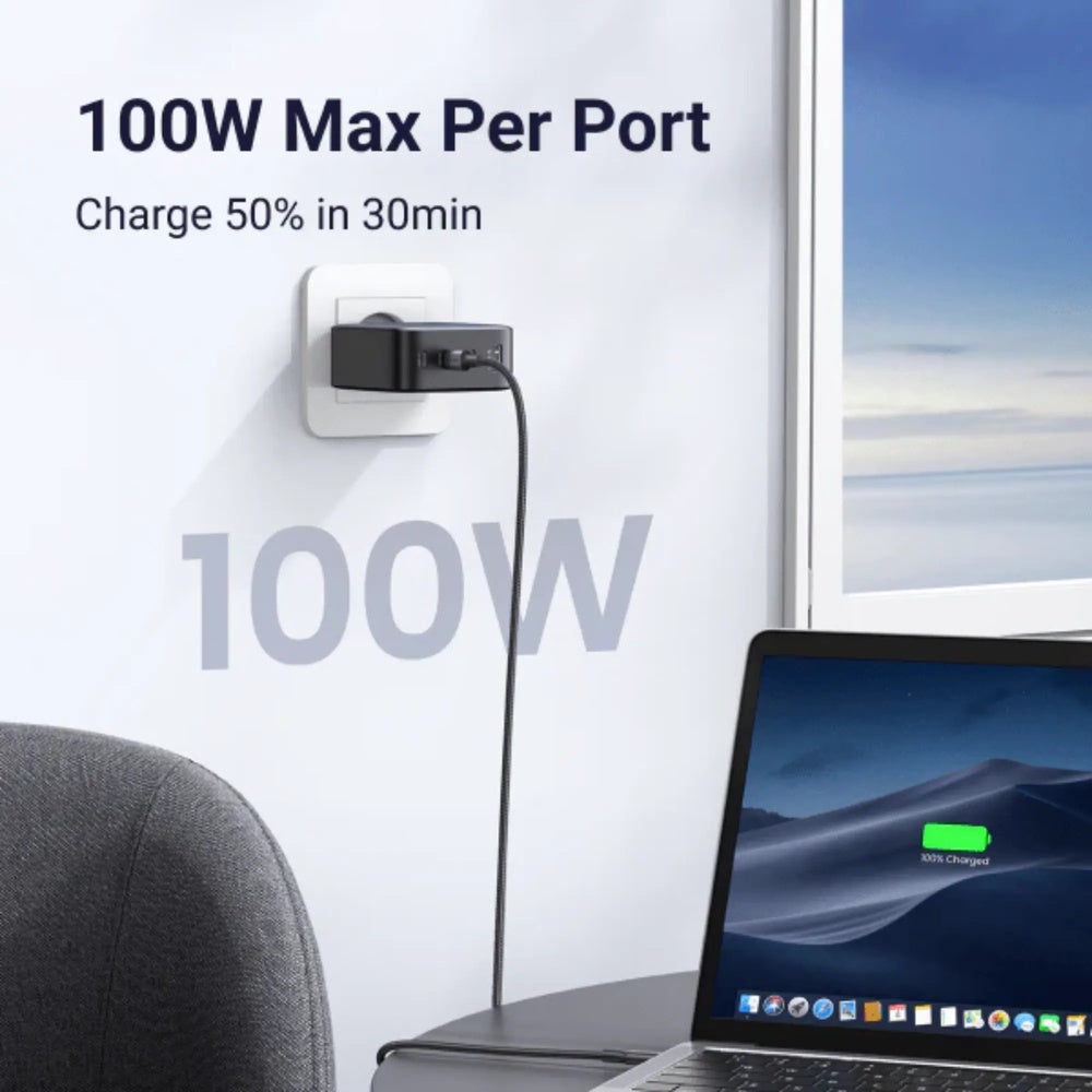 Cargador Ugreen 100W GaN Nexode S Carga 4 Equipos en Simultaneo 3xUSB-C 1xUSB-A Proteccion Electrica Inteligente 45224