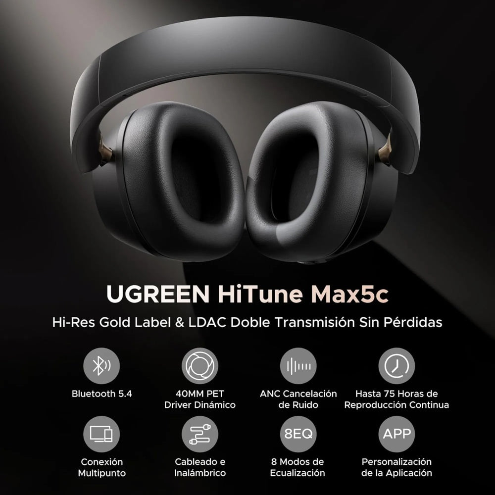 Audifonos Ugreen Hitune Max 5C Cancelacion de Ruido Activa Hibrida Avanzada Audio Hi-Res Sonido Espacial BT v5.4 35757