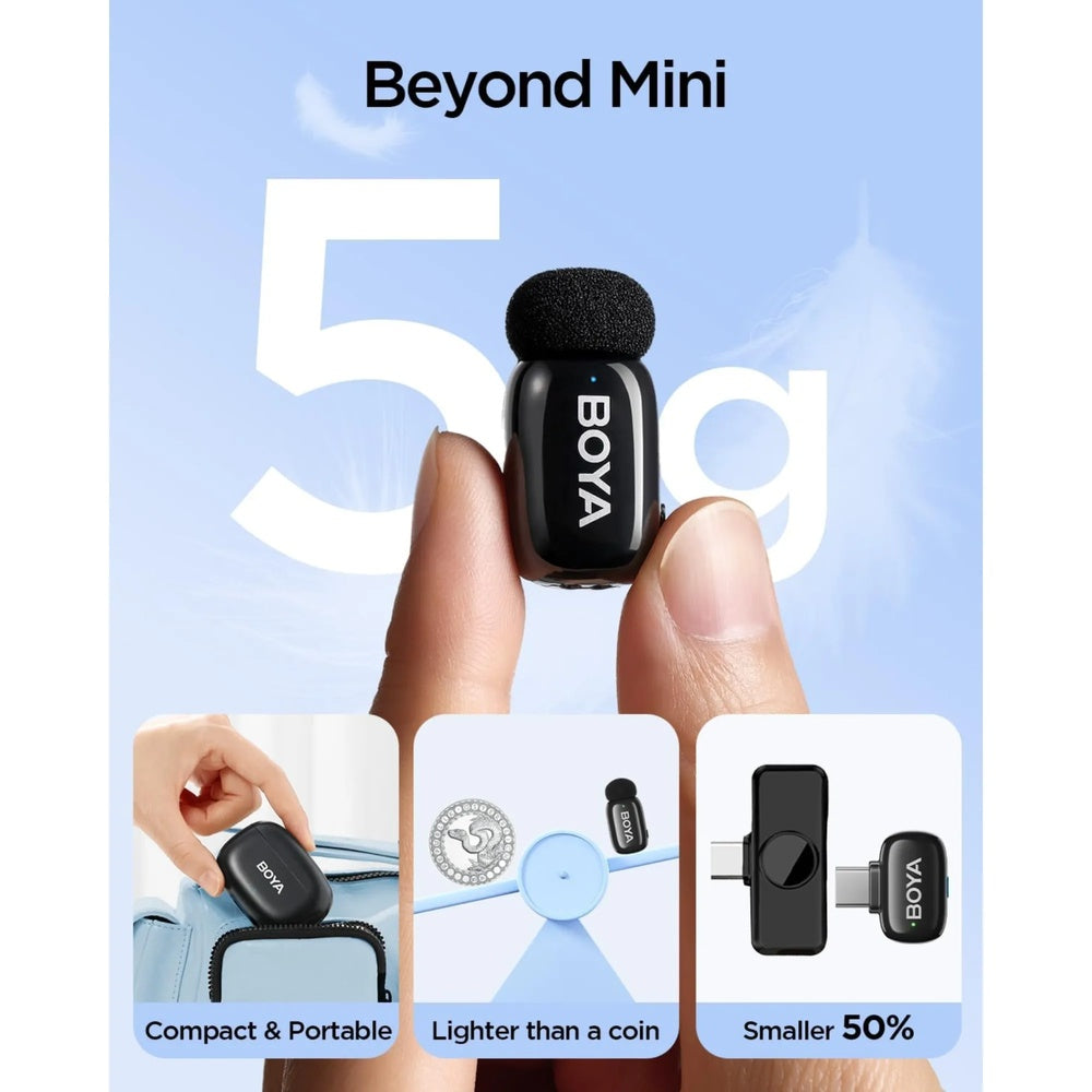 Mini Microfono Inalambrico Boya Cancelacion de Ruido Audio Profesional Alcance 100 metros Lightning y USB-C mini 2-01