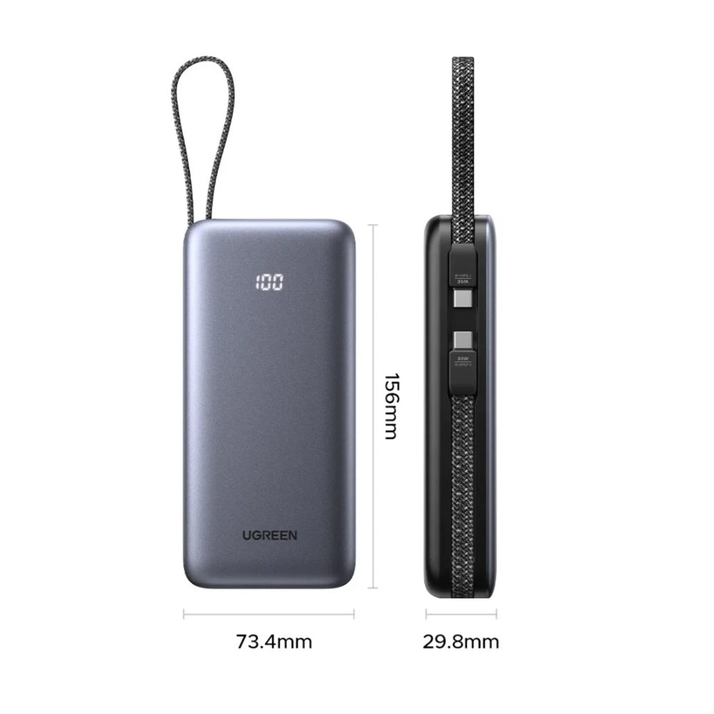 Power Bank Ugreen 20.000mAh 30W Pantalla LCD Cable USB-C Puerto 1xUSB-A 1xUSB-C Conectividad Multidispositivo 55985B