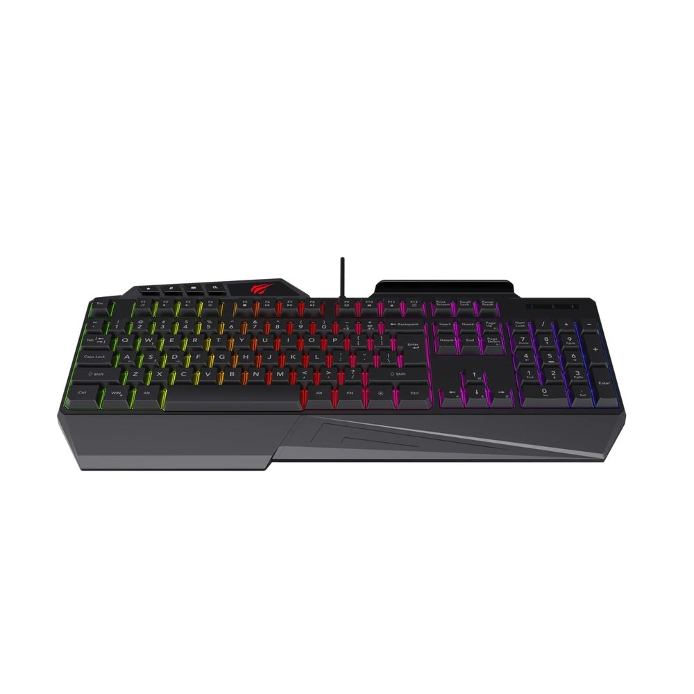 Teclado Havit Gamer y de Oficina RGB 108 Teclas Conexion USB-C Cable 1.5m con Soporte para Celular KB488L-SP