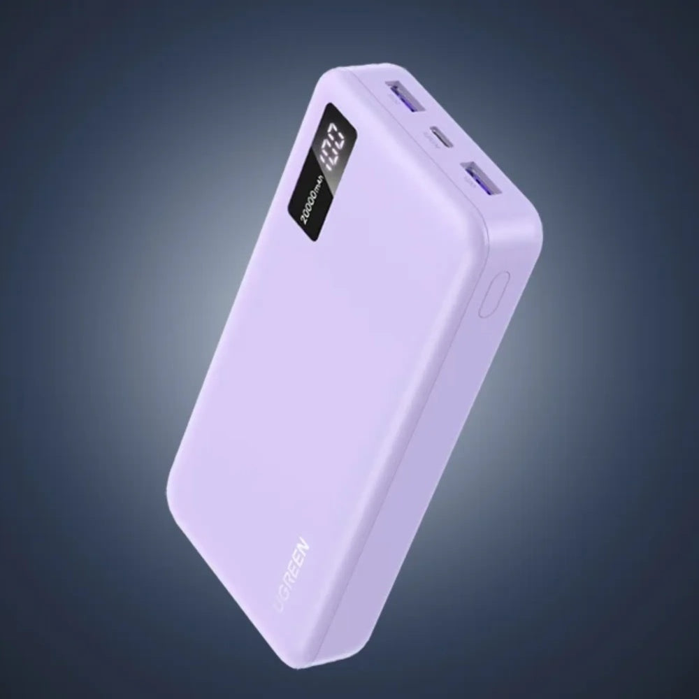 Power Bank Ugreen 20.000mAh Carga Rapida Bidireccional PD3.0 USB-C 20W y 2xUSB-A Pantalla Digital color Purpura 65590B
