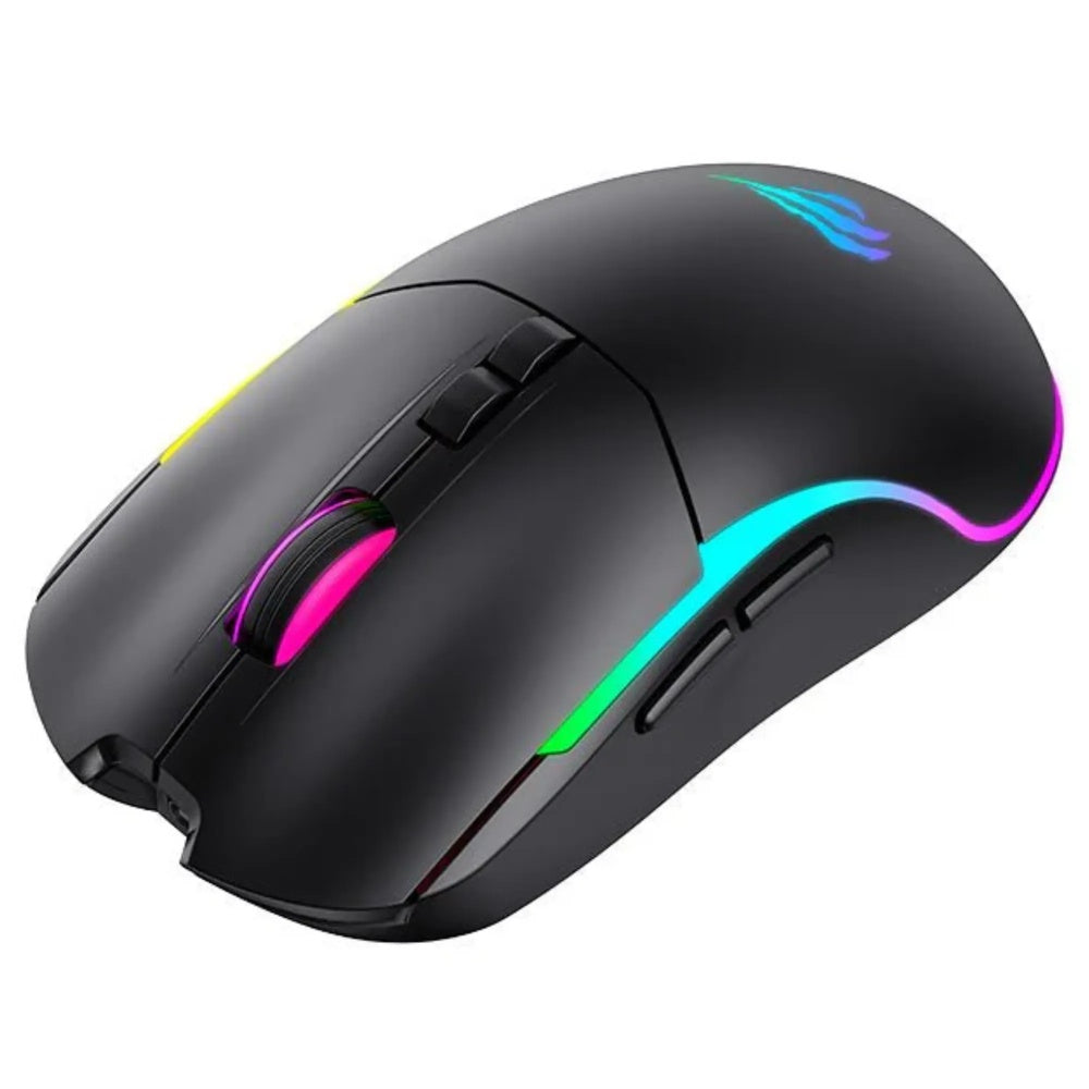 Mouse Gamer Havit RGB 6 Niveles Ajustables hasta 10000 DPI Triple Conexion 2.4GHz BT v5.0 y USB-C Recargable MS1020WB-BK