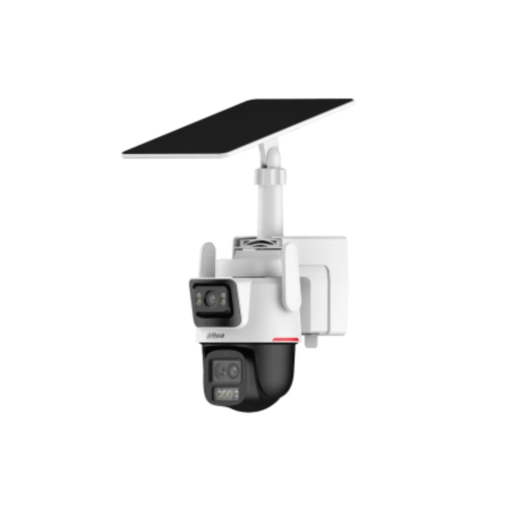 Camara Dahua PTZ Doble Lente 3MP 4G con Panel Solar Audio 2 Vias Sirena y Luz Disuacion IP66 IPC-PTS2649DCP-3E3Z-S4G