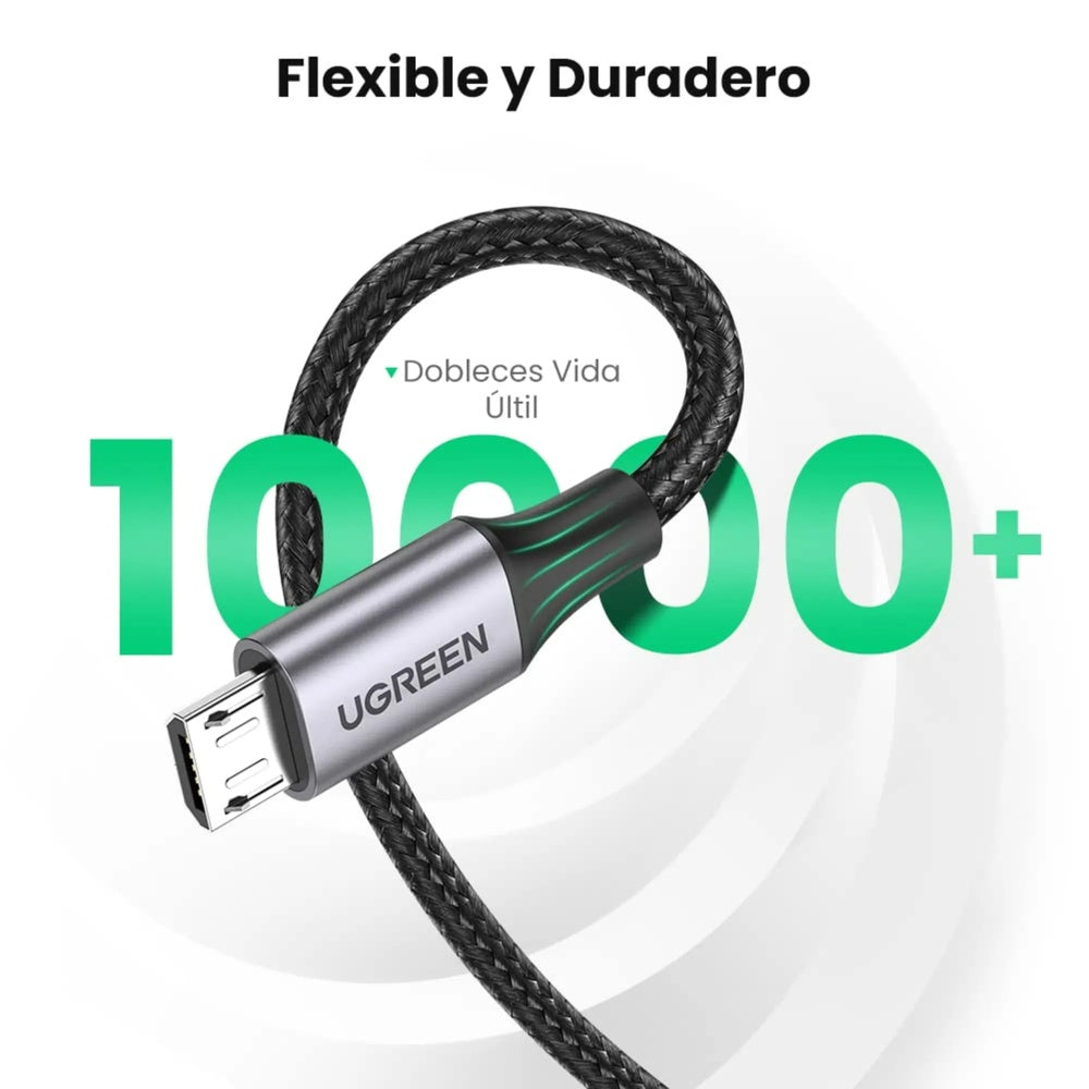 CABLE Ugreen USB-A a Micro USB Longitud 1m Carga Rapida QC2.0 QC3.0 Resistente Transferencia de Datos 60146