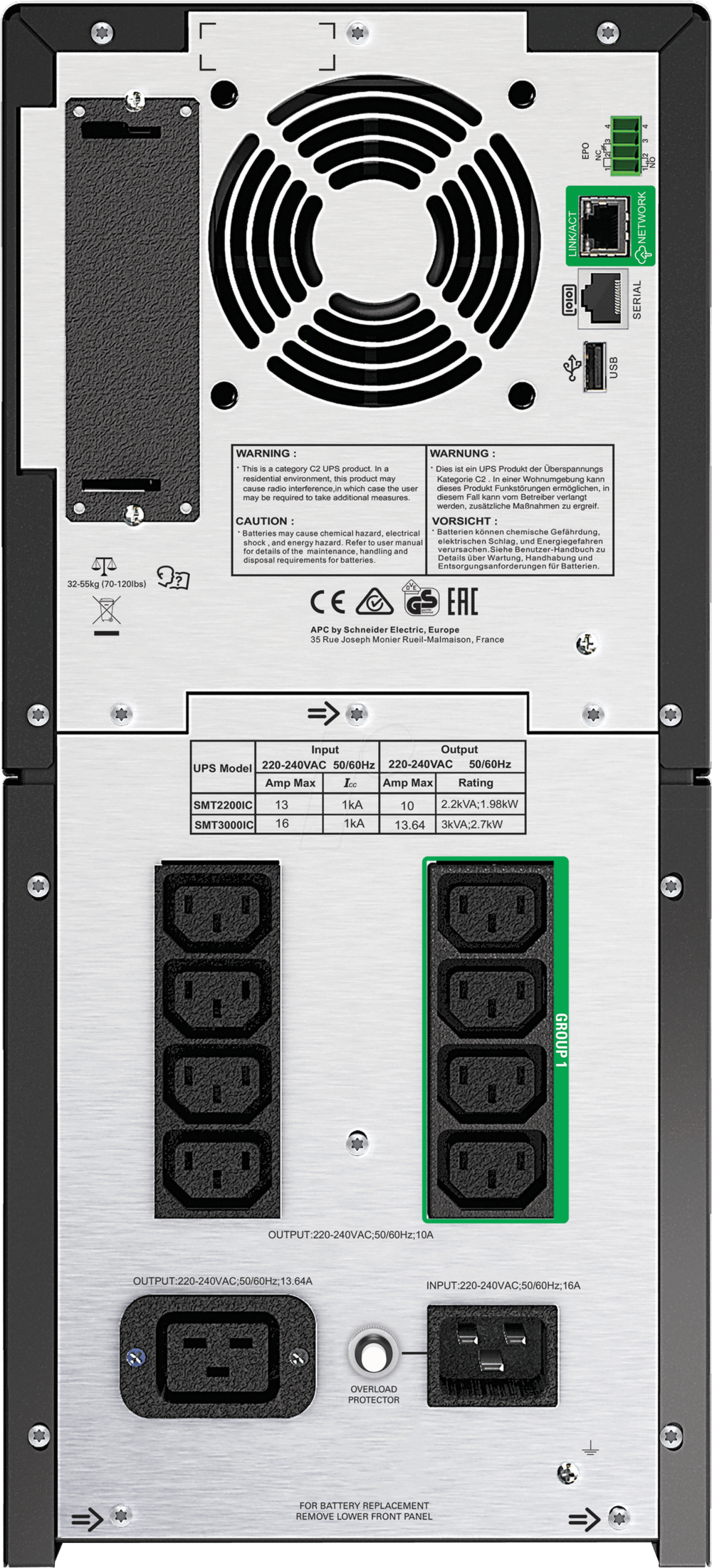 UPS APC Interactivo de 2200VA 1980W 230V AVR Linea Interactiva Salidas 8xIEC C13 y 1 IEC C19 Puerto SmartConnect+SmartSlot Pa