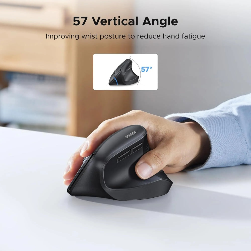 Mouse Ugreen Ergonomico Vertical Inalambrico 2.4GHz Alta Precision Botones Multifuncion 4000DPI color Negro 55916