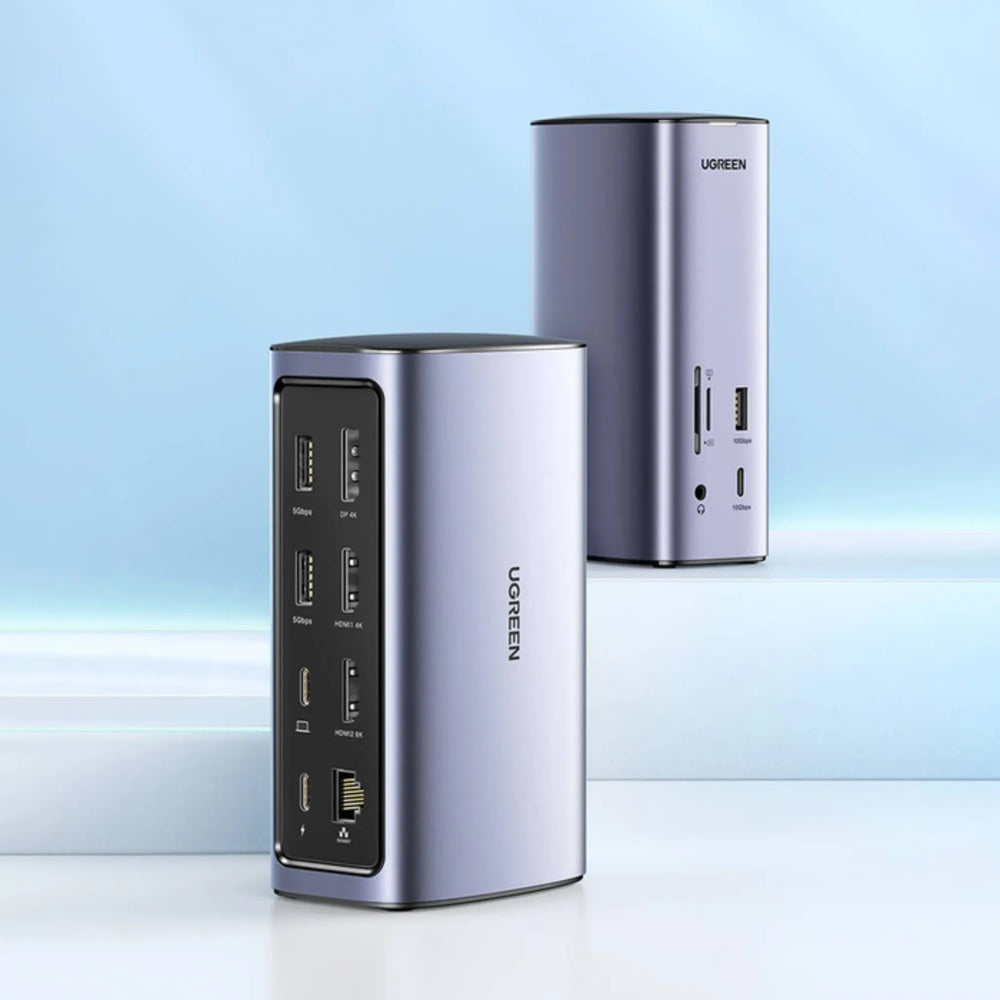 Hub Ugreen Multipuertos 12en1 Conexion USB-C Expande 3 o 4 Monitores WIN MAC PD 100W Transferencia 10Gbps Aluminio 90325