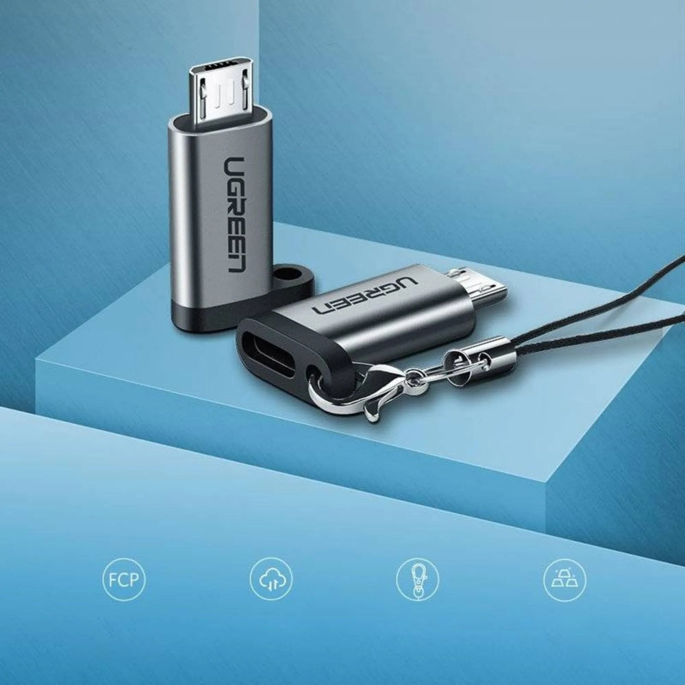 Adaptador Ugreen USB-C a Micro USB 2.0 Carga Rapida QC2.0 hasta 2.4Amp Transferencia 480Mbps Diseño Premium 50590