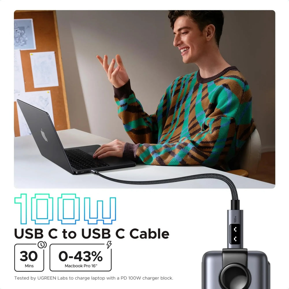 Cable de Carga Ugreen Robot USB-C a USB-C 100W Longitud 1m Pantalla LED con Expresion 35501