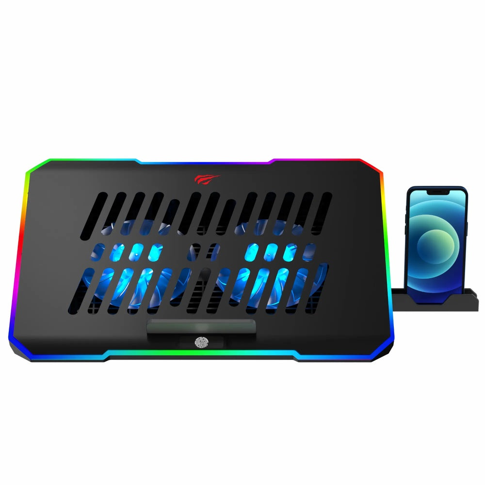Cooler para Portatil Havit con Soporte de Celular Luces RGB Compatible con Laptop 10-16" 2 Puertos USB F2069