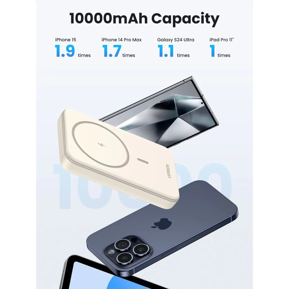 Cargador Portatil Havit Power Bank Magnetico de 10.000 mAh puerto USB-C Carga Dual Simultanea color Beige 25208
