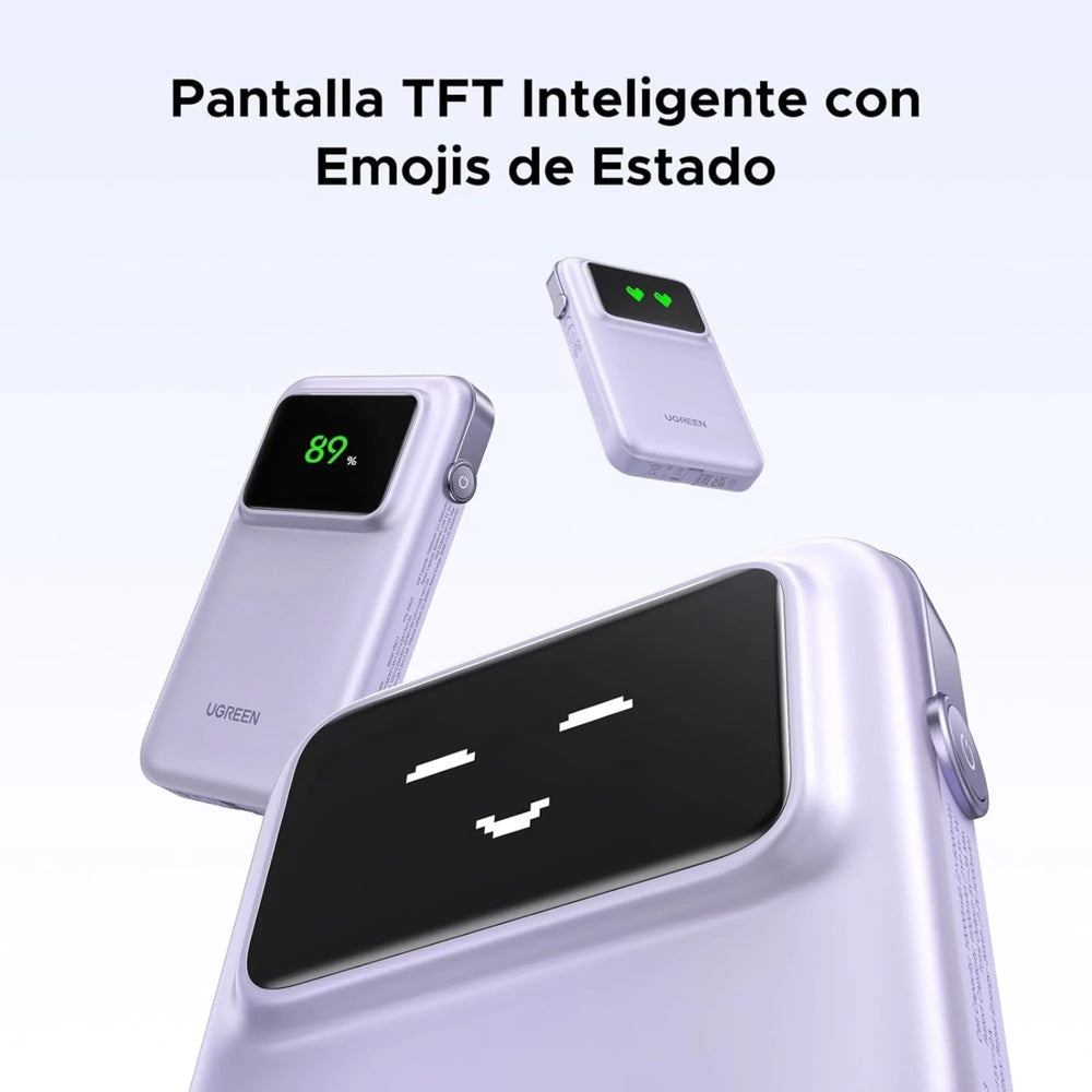 Power Bank Ugreen 10.000mAh 30W Robot Pantalla Digital 2xUSB-C 1xUSB-A Soporta SCP QC3.0 PD3.0 color Purpura 35604B
